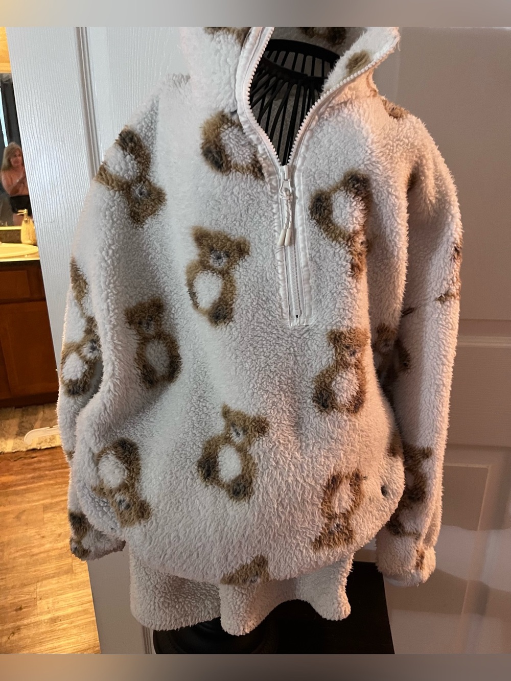 Cozy Teddy Sherpa Half-Zip Pullover Sweater - Cream/Brown Fun around the house!